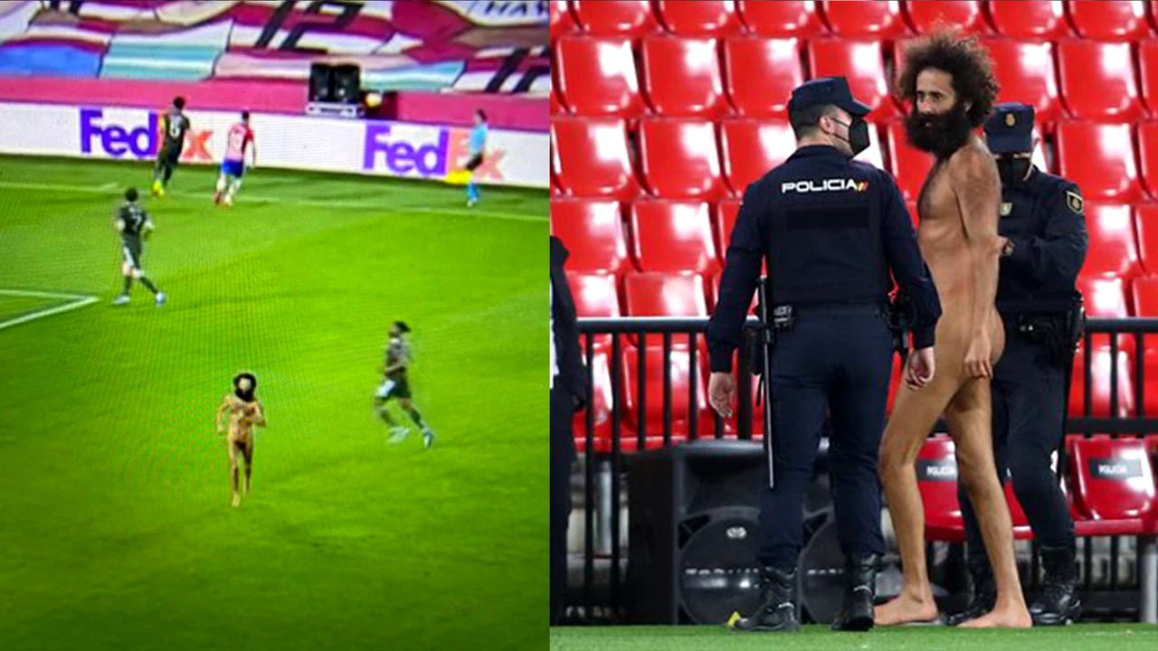 FOTO: Imagini incredibile! Un bărbat dezbrăcat a pătruns pe teren, deși meciul se juca fără spectatori