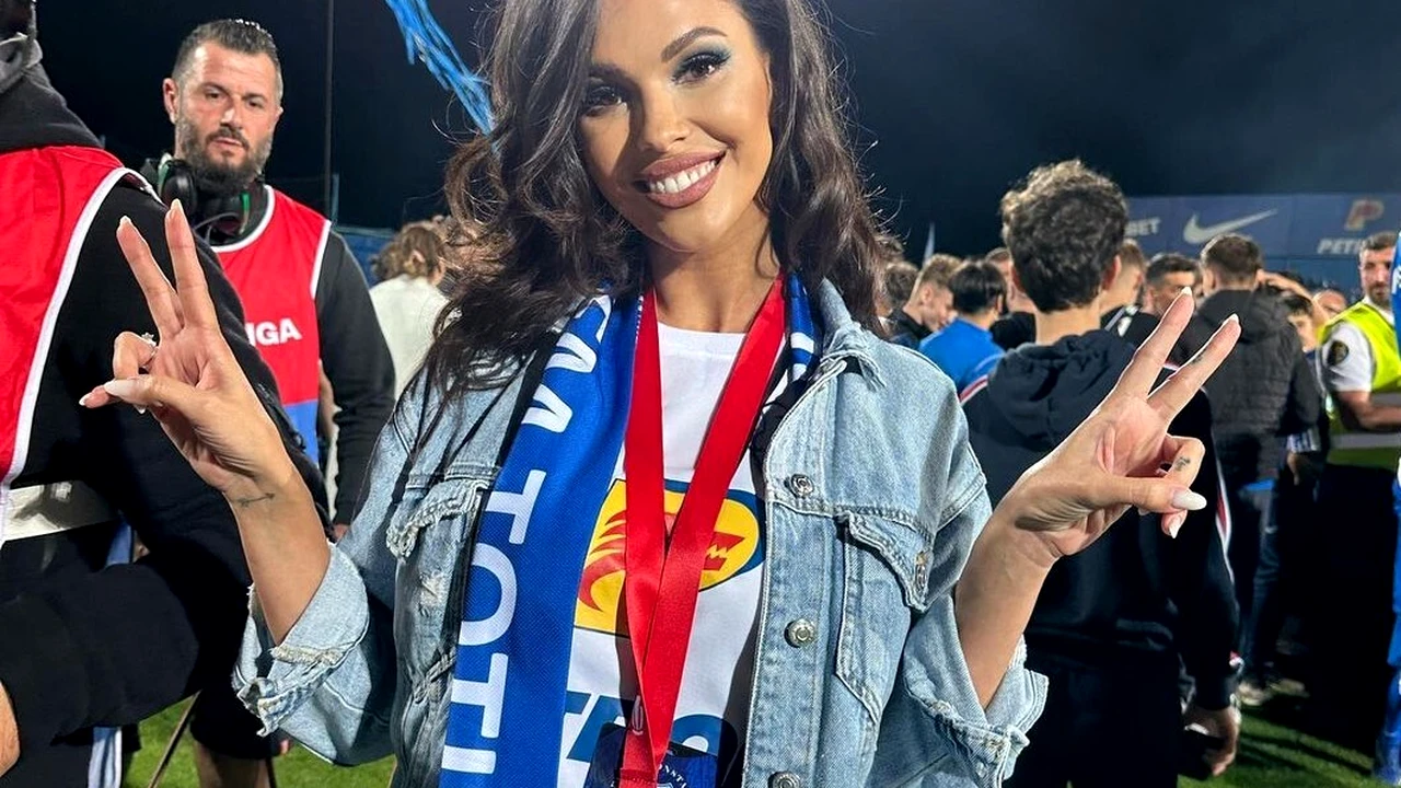 Andreea Bododel, în extaz. Cum a fost surprinsă superba prezentatoare după ce Farul a marcat golul care i-a asigurat titlul