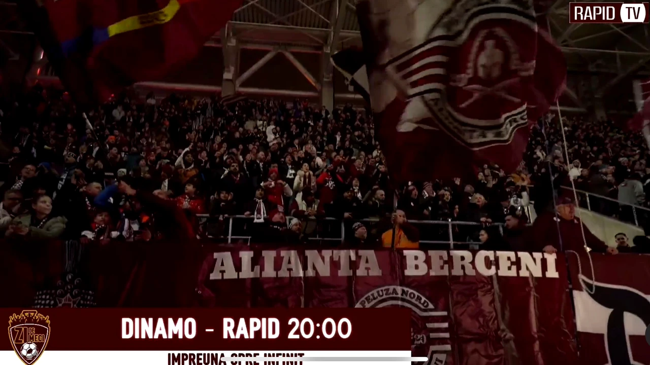 Imagini „incendiare” din Giulești! Cum urmăresc rapidiștii derby-ul cu Dinamo. Video