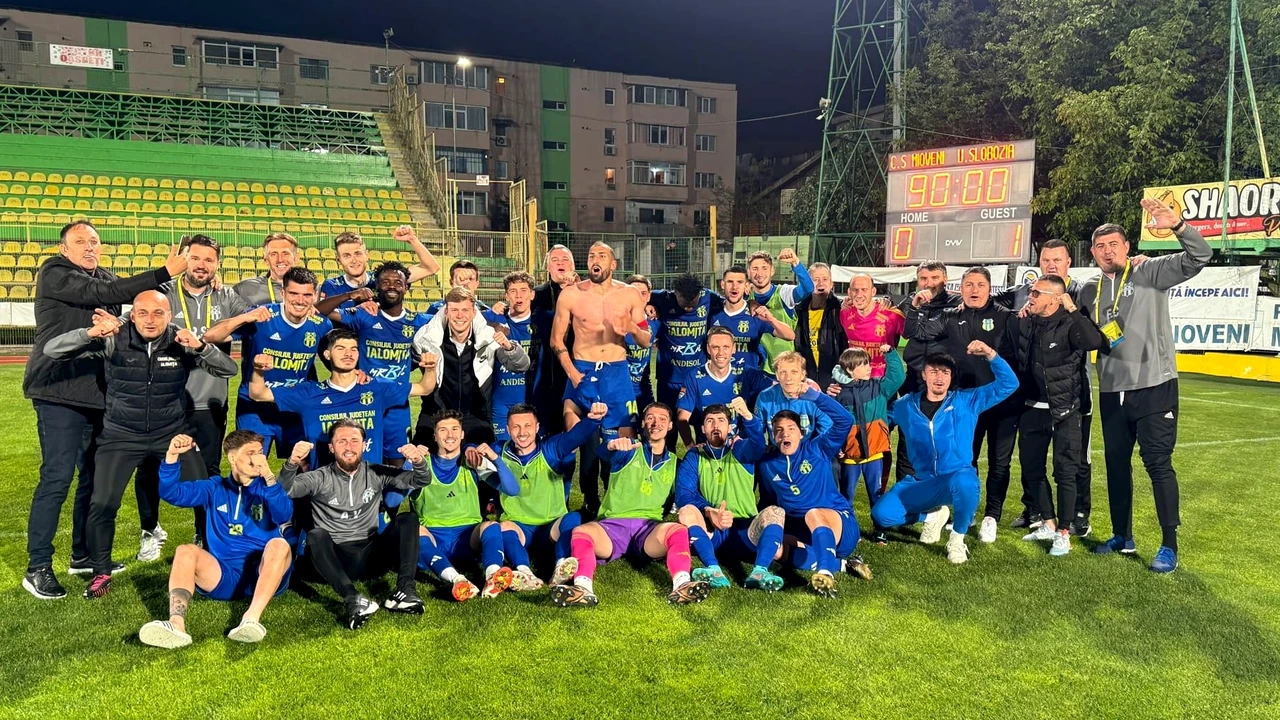 Istorie la Slobozia: prima promovare în Liga 1! Băieții lui Mihalcea au sărbătorit ca Inter, pe maneaua „Made in Romania”. Video fabulos din vestiar
