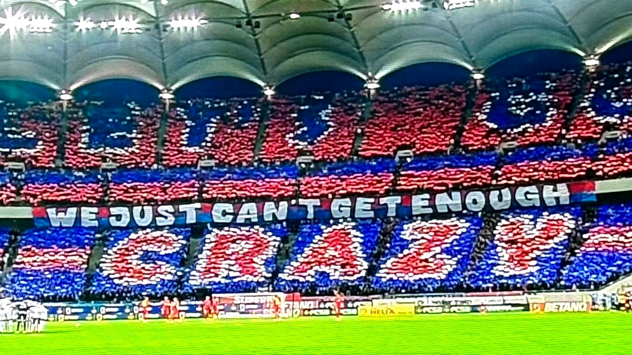 Galeria FCSB-ului, scenografie grandioasă la derby-ul cu Rapid! Ce mesaj a fost afișat. Foto