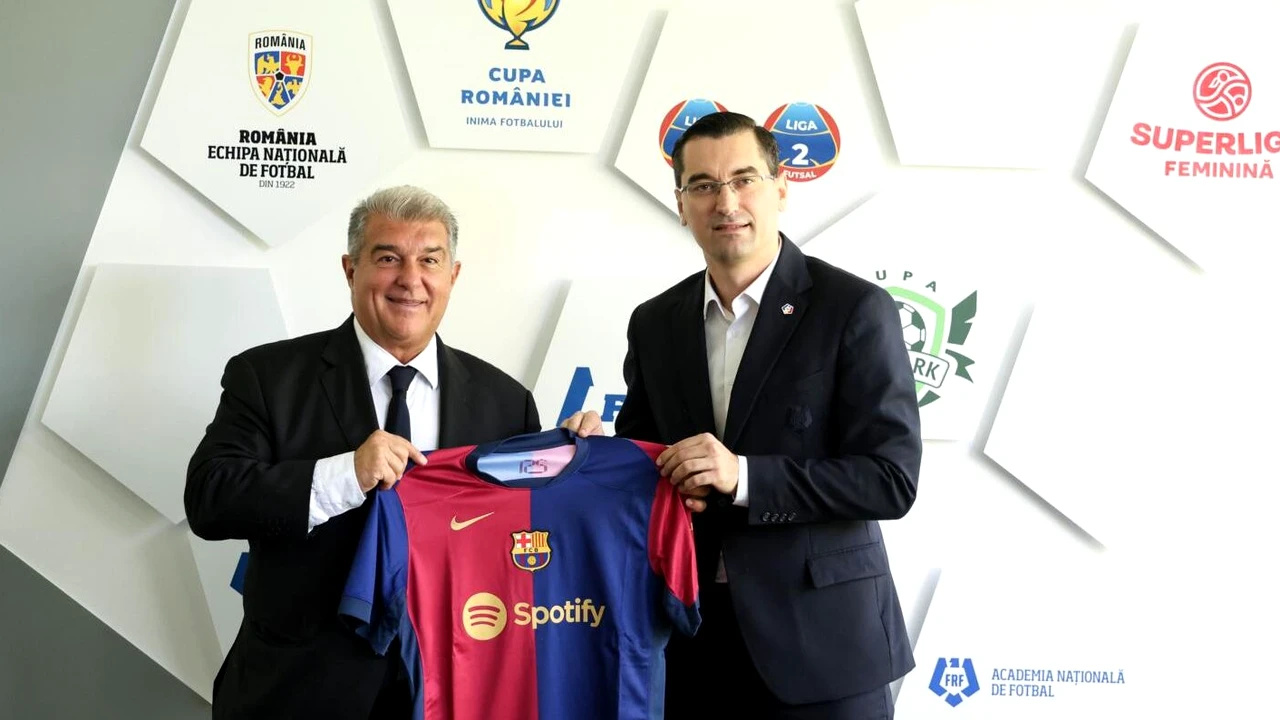 Laporta s-a dus la FRF să-l cunoască pe Burleanu! Primele imagini de la întâlnirea șefului Federației cu președintele de la FC Barcelona