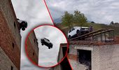 Epic Fail! Cascadoria unui rus se putea termina tragic. A încercat să sară cu mașina peste două clădiri, dar nu i-a ieșit: Totul a fost filmat
