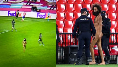 FOTO: Imagini incredibile! Un bărbat dezbrăcat a pătruns pe teren, deși meciul se juca fără spectatori