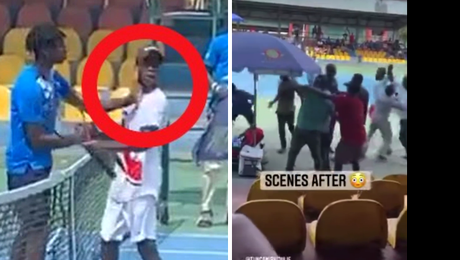 Scene ireale pe terenul de tenis! Un jucător și-a pălmuit adversarul la finalul meciului. Totul a degenerat într-o bătaie generală